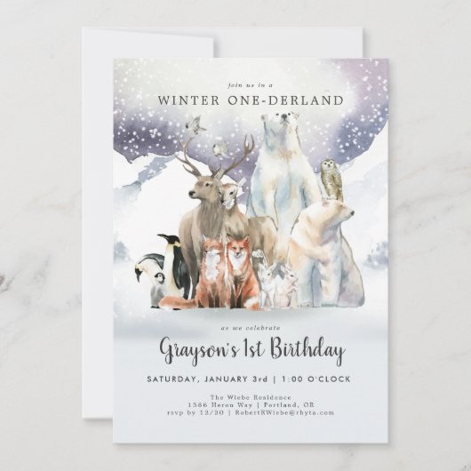 Winter ONE-derland Eerste Verjaardagsuitnodiging (Voorkant)