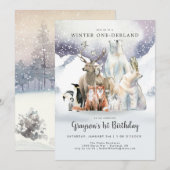 Winter ONE-derland Eerste Verjaardagsuitnodiging (Voorkant / Achterkant)