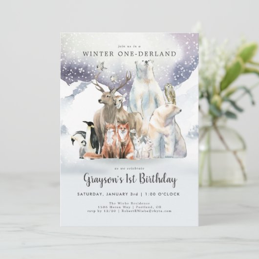 Winter ONE-derland First Birthday Invitation (Staand voorkant)