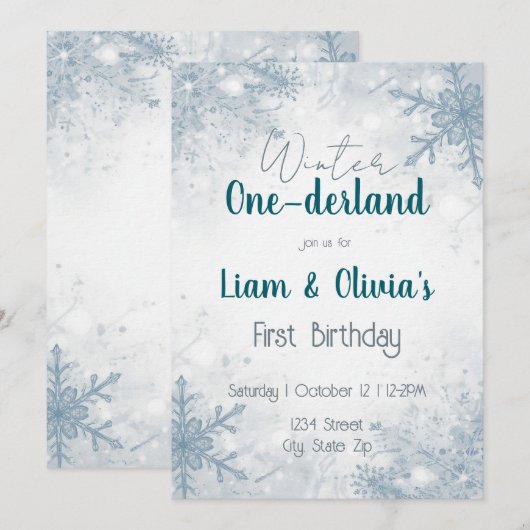 Winter ONE-derland First Birthday Invitation Kaart (Voorkant / Achterkant)