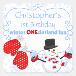 Winter One-derland First Birthday Snowman Mittens Vierkante Sticker