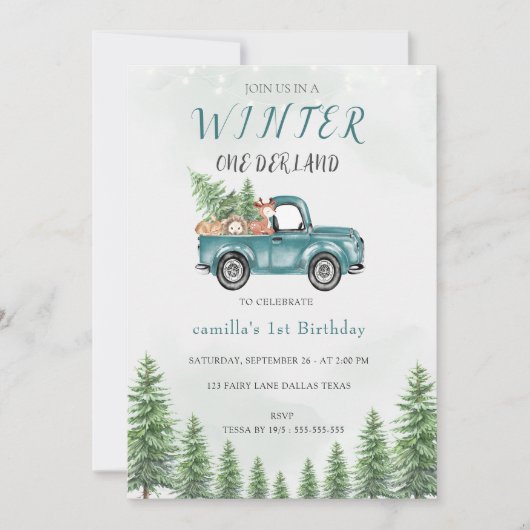 Winter ONE Derland Green Truck Verjaardagsfeest Kaart (Voorkant)