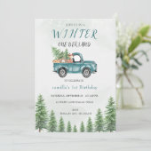 Winter ONE Derland Green Truck Verjaardagsfeest Kaart (Staand voorkant)