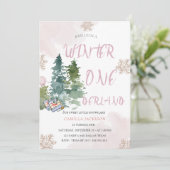 Winter ONE Derland Roze Meisje 1e verjaardag Kaart (Staand voorkant)