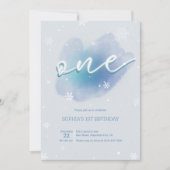 Winter One Frozen 1st Birthday Invitation Snowy Kaart (Voorkant)