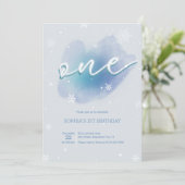Winter One Frozen 1st Birthday Invitation Snowy Kaart (Staand voorkant)