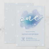 Winter One Frozen 1st Birthday Invitation Snowy Kaart (Voorkant / Achterkant)