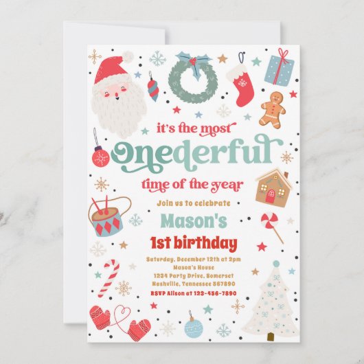 Winter ONEderful Blue Kerstmis Birthday Party Kaart (Voorkant)