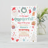 Winter ONEderful Blue Kerstmis Birthday Party Kaart (Staand voorkant)