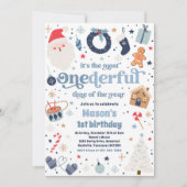 Winter ONEderful Blue Kerstmis Birthday Party Kaart (Voorkant)