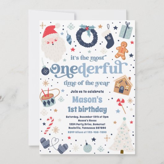 Winter ONEderful Blue Kerstmis Birthday Party Kaart (Voorkant)