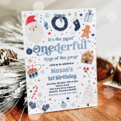 Winter ONEderful Blue Kerstmis Birthday Party Kaart