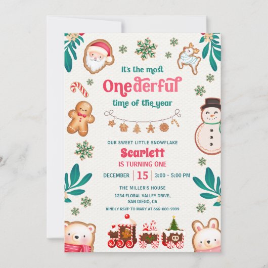 Winter Onederful Gingerbread Cookie 1st Birthday  Kaart (Voorkant)
