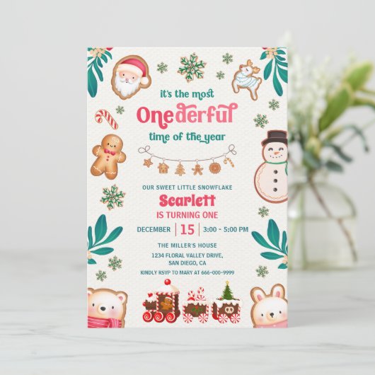 Winter Onederful Gingerbread Cookie 1st Birthday  Kaart (Staand voorkant)