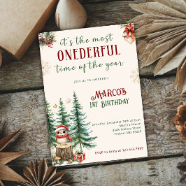 Winter Onederful Kerst 1e Verjaardagsfeestje Kaart