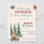 Winter Onederful Kerst 1e Verjaardagsfeestje Kaart (Voorkant)