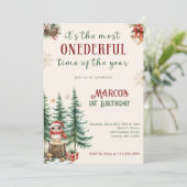 Winter Onederful Kerst 1e Verjaardagsfeestje Kaart (Staand voorkant)