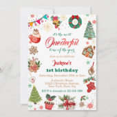 Winter Onederful Kerstmis 1e verjaardagsfeest Kaart (Voorkant)