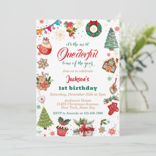 Winter Onederful Kerstmis 1e verjaardagsfeest Kaart (Staand voorkant)