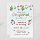 Winter Onederful Kerstmis 1e verjaardagsfeest Kaart (Voorkant)