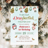 Winter Onederful Kerstmis 1e verjaardagsfeest Kaart