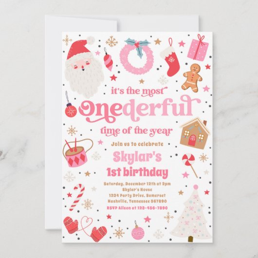 Winter ONEderful Pink kerstfeest Party Kaart (Voorkant)