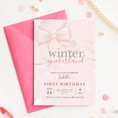 Winter Onederlan Pink Bow Baby First Birthday Kaart
