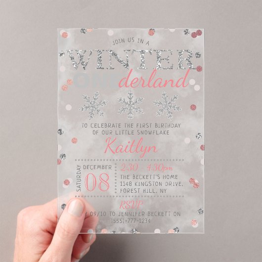 Winter ONEderland 1e verjaardag Acryl Uitnodigingen (Insitu (Draagbaar))