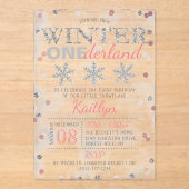 Winter ONEderland 1e verjaardag Acryl Uitnodigingen (Voorkant)
