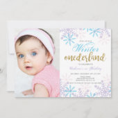 Winter Onederland 1e verjaardag Baby Girl foto Kaart (Voorkant)
