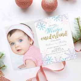 Winter Onederland 1e verjaardag Baby Girl foto Kaart