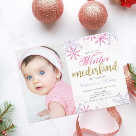 Winter Onederland 1e verjaardag Baby Girl Pink Kaart