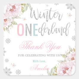 Winter ONEderland 1e Verjaardag Bedankt Favor Vierkante Sticker