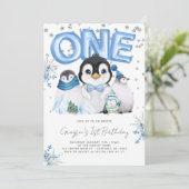 Winter Onederland 1e verjaardag Blauw Kaart (Staand voorkant)