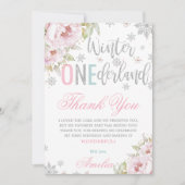 Winter ONEderland 1e verjaardag Bloemen Zilveren S Bedankkaart (Voorkant)