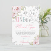 Winter ONEderland 1e verjaardag Bloemen Zilveren S Bedankkaart (Staand voorkant)