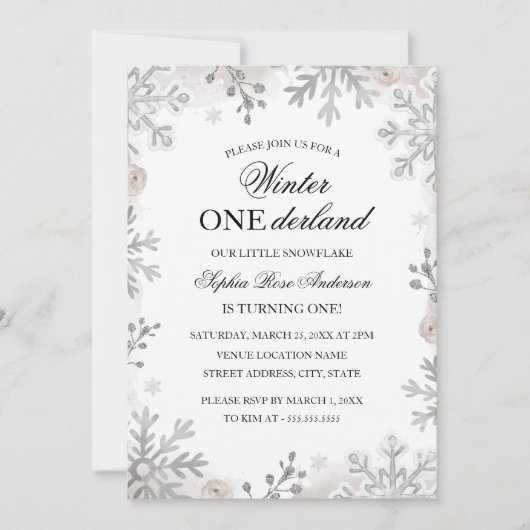 Winter Onederland 1e verjaardag Blush Snowflake Kaart (Voorkant)