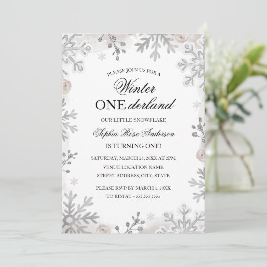 Winter Onederland 1e verjaardag Blush Snowflake Kaart (Staand voorkant)