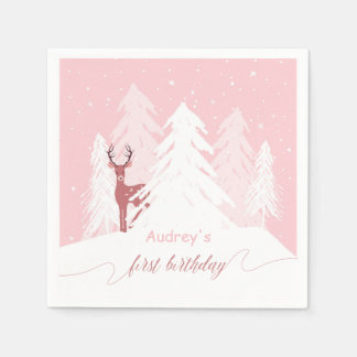 Winter Onederland 1e Verjaardag Custom Napkin Pink Servetten