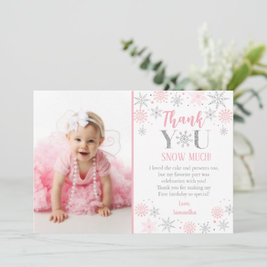 Winter Onederland 1e Verjaardag Dank u Kaarten (Staand voorkant)