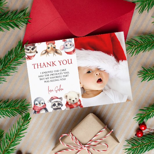 Winter Onederland 1e verjaardag Dieren Bedankkaart