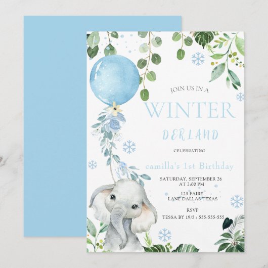 Winter Onederland 1e verjaardag douche Uitnodiging (Voorkant / Achterkant)