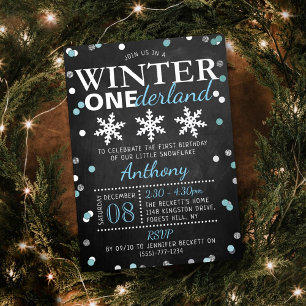 Winter ONEderland 1e verjaardag Echt Folie Uitnodiging