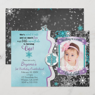 Winter Onederland 1e verjaardag Foto-uitnodigingen Kaart