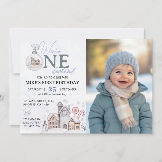 Winter Onederland 1e verjaardag Fotouitnodiging Kaart (Voorkant)