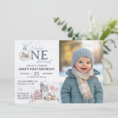 Winter Onederland 1e verjaardag Fotouitnodiging Kaart (Staand voorkant)