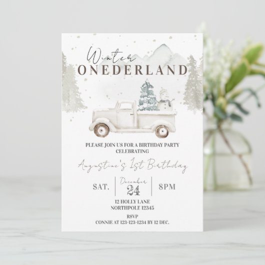 Winter ONEderland 1e verjaardag, jongen eerste ver Kaart (Staand voorkant)