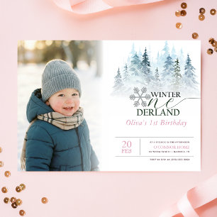 Winter Onederland 1e Verjaardag Jongen Meisje Foto Kaart