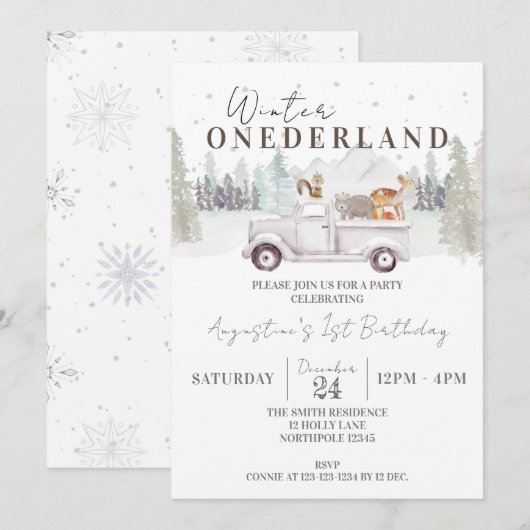 Winter ONEderland 1e Verjaardag, Kind Eerste Verja Kaart (Voorkant / Achterkant)