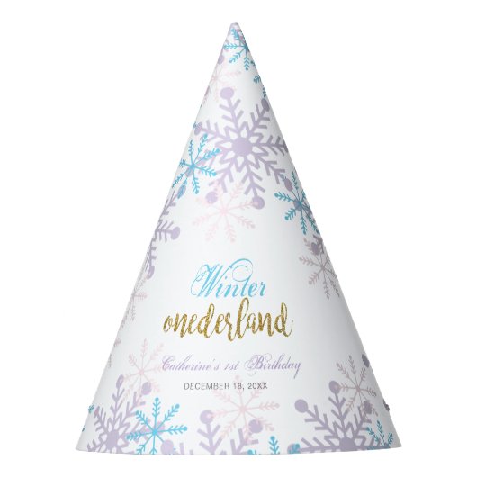 Winter Onederland 1e verjaardag Lavender Blue Snow Feesthoedjes (Voorkant)